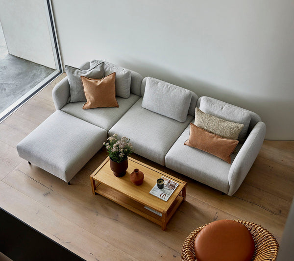 Aura 3-seater sofa with chaise lounge lifestyle image by Cane-line, designed by Foersom & Hiort-Lorenzen MDD