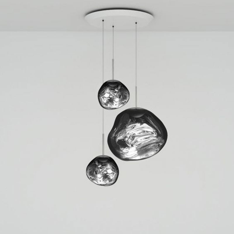 Tom Dixon Melt Trio-Round Pendant System in silver, official white-background configuration view