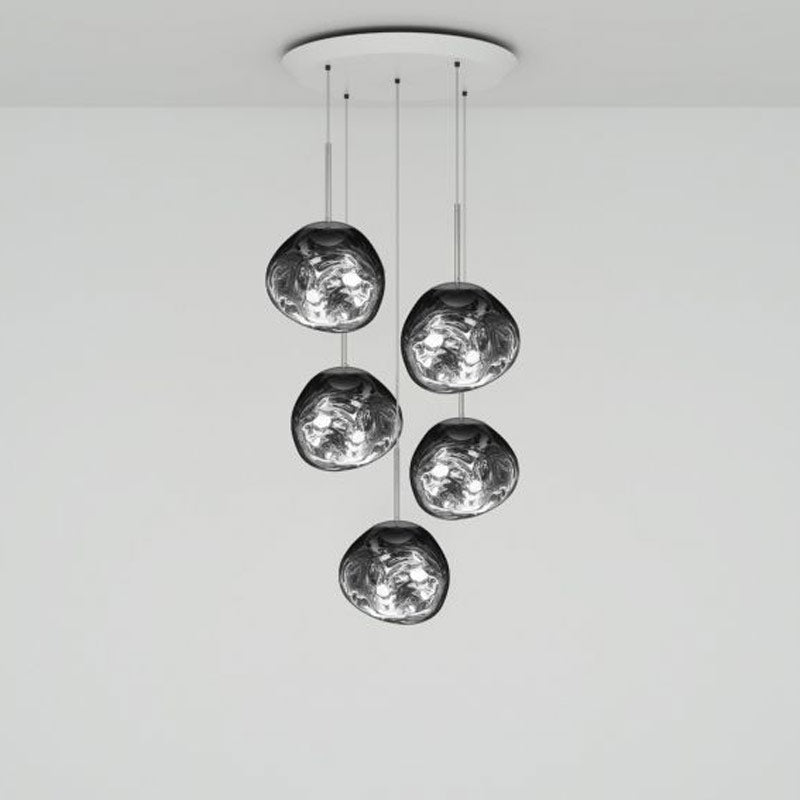 Tom Dixon Melt Mini-Round Pendant System in silver, official white-background configuration view