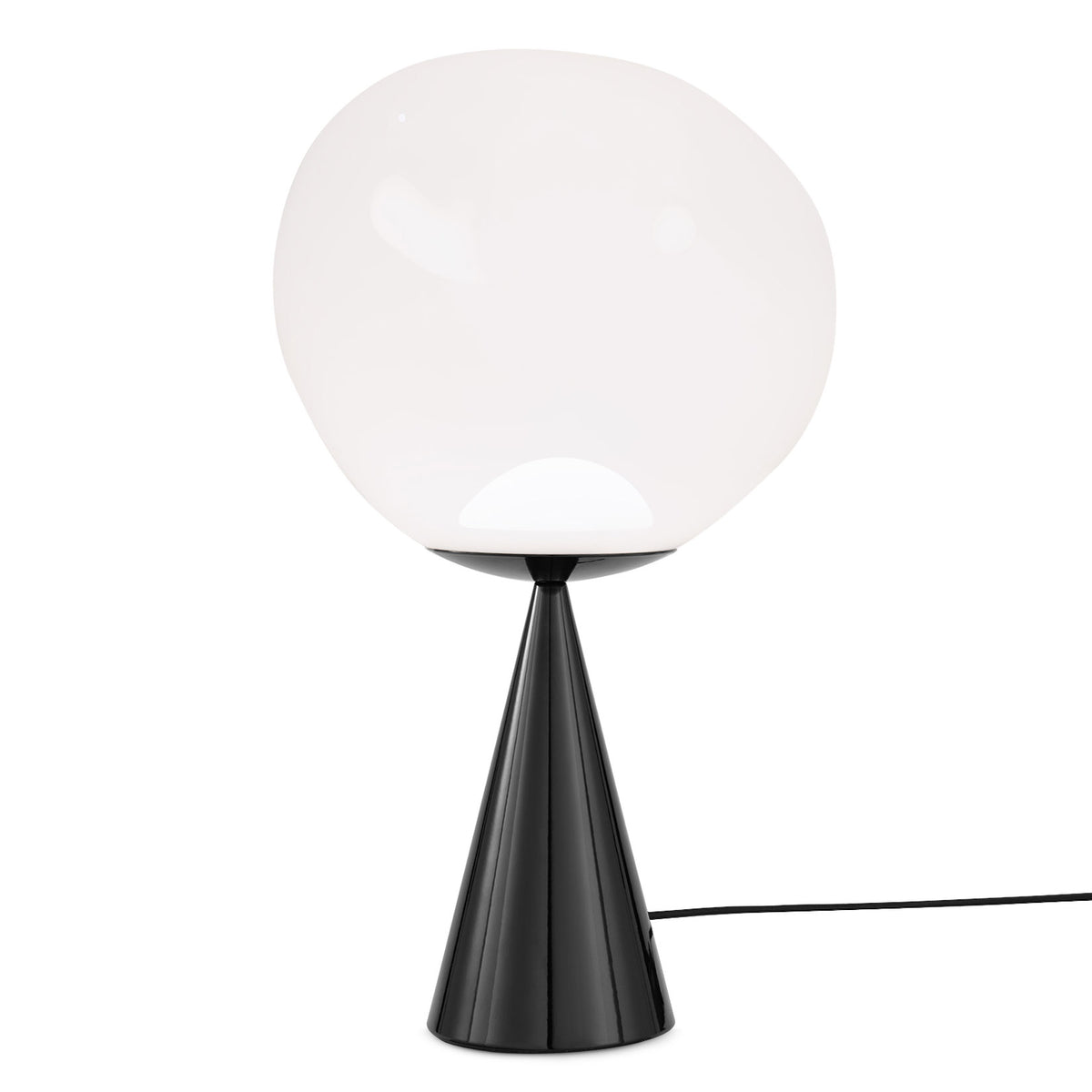 Tom Dixon Melt Opal Fat Cone Table Light with black hardware, exact product view