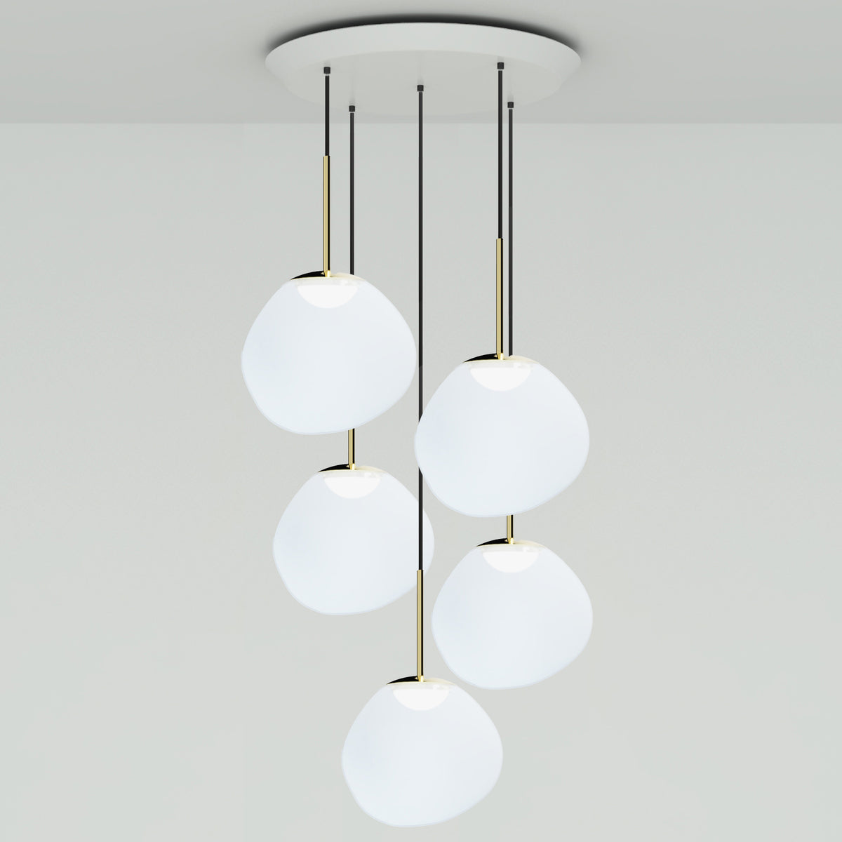 Tom Dixon Melt Opal Mini-Round Pendant System with gold hardware, official white-background configuration view