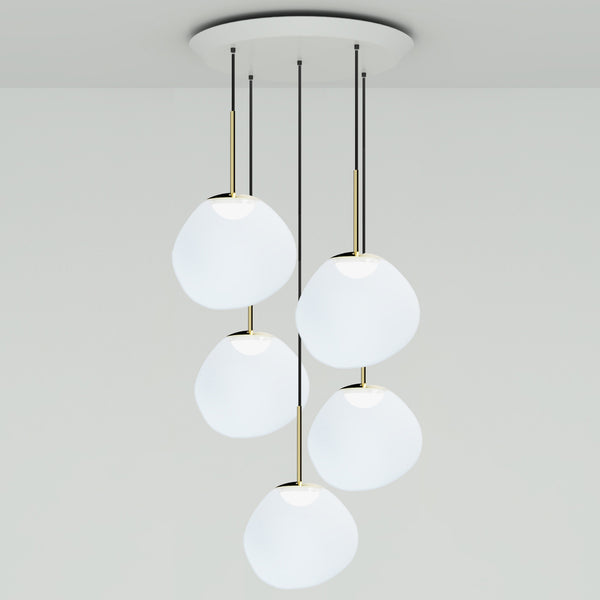 Tom Dixon Melt Opal Mini-Round Pendant System with gold hardware, official white-background configuration view
