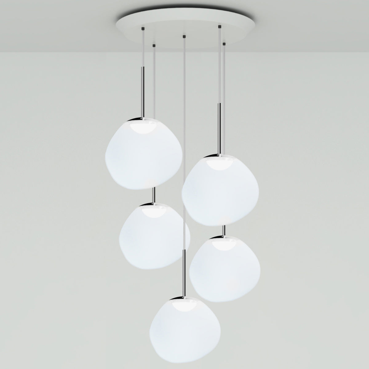 Tom Dixon Melt Opal Mini-Round Pendant System with silver hardware, official white-background configuration view