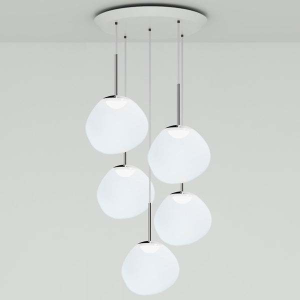 Tom Dixon Melt Opal Mini-Round Pendant System with silver hardware, official white-background configuration view