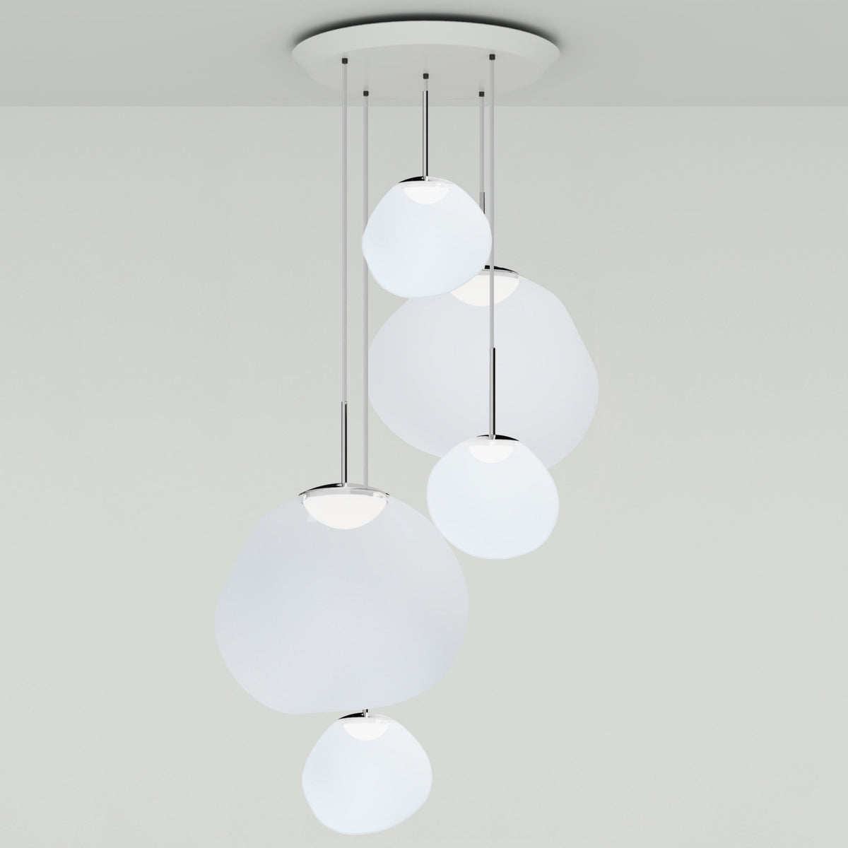Tom Dixon Melt Opal Large-Round Pendant System with silver hardware, official white-background configuration view