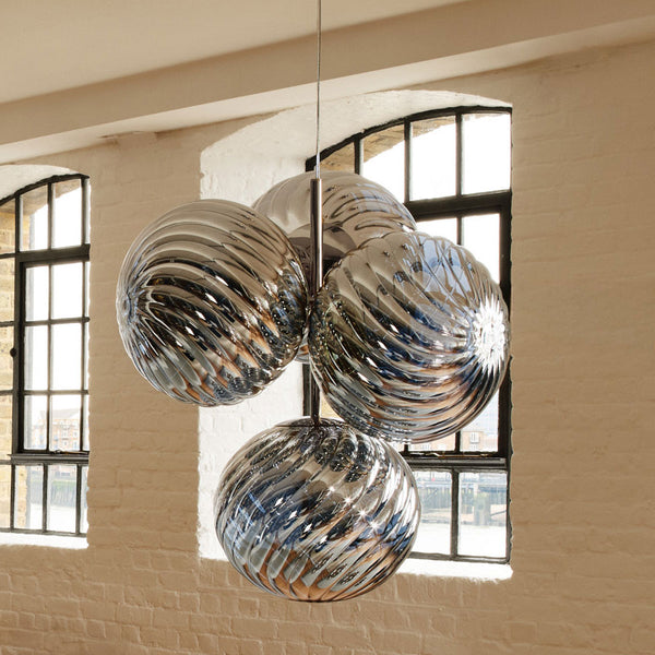 Tom Dixon Whirl Small Chandelier in polished silver, official white-background view