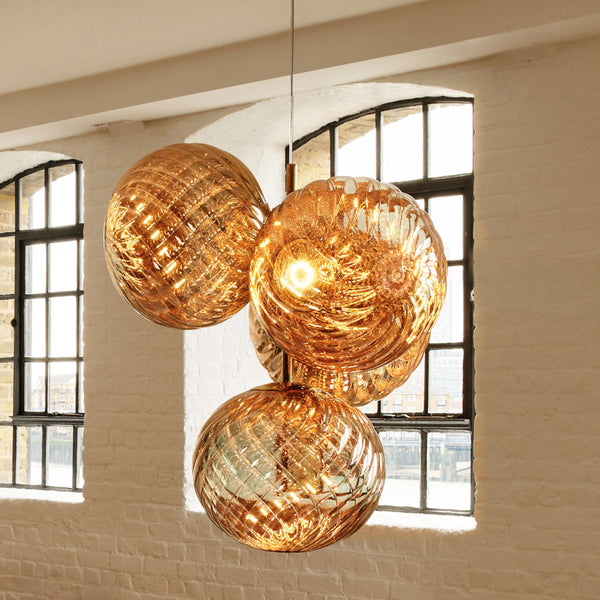 Tom Dixon Whirl Small Chandelier in polished gold, official white-background view