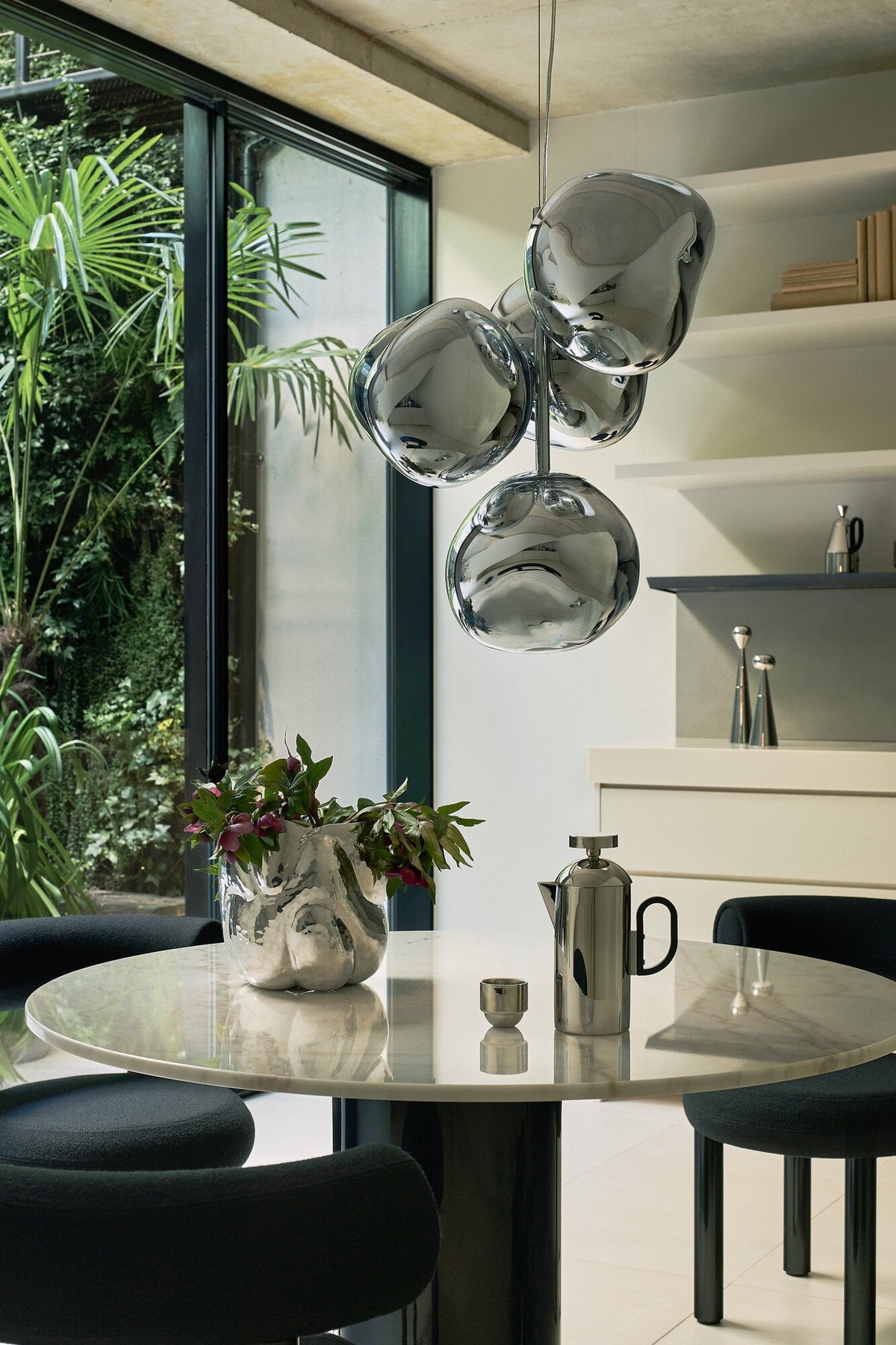 Tom Dixon Melt Mini Chandelier in silver in an official interior setting
