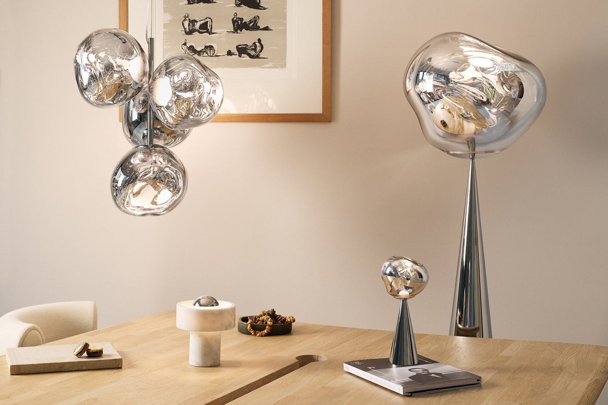 Tom Dixon Melt Mini Chandelier in silver in an official residential setting
