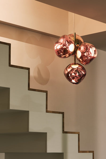 Tom Dixon Melt Mini Chandelier in copper in an official interior detail