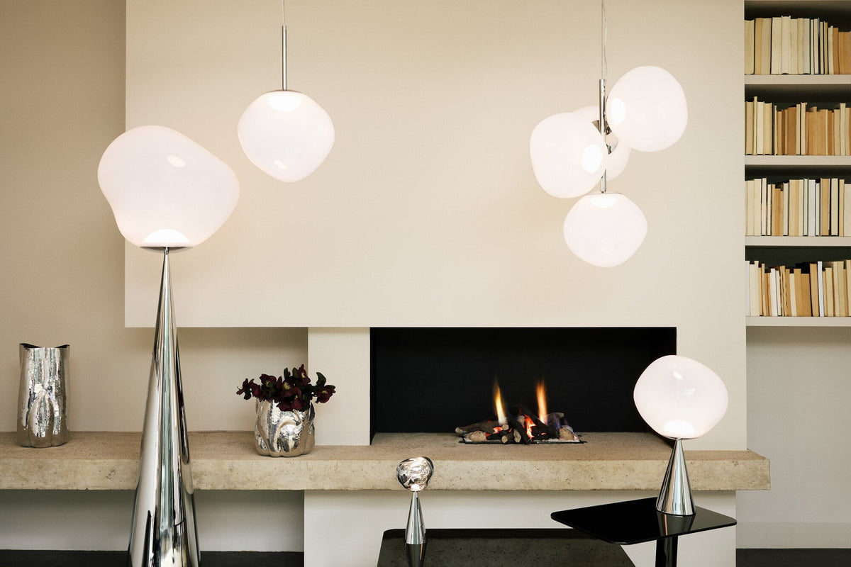 Tom Dixon Melt Mini Chandelier in silver in an official lifestyle room