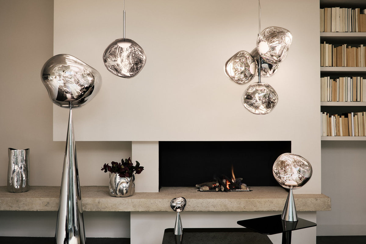 Tom Dixon Melt Mini Chandelier in silver in an official architectural interior
