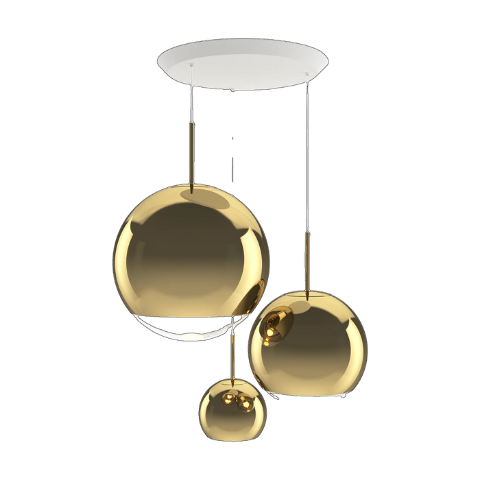 Mirror Ball Round Pendant System, Gold Mirrored Polycarbonate, 37.4-inch by Tom Dixon