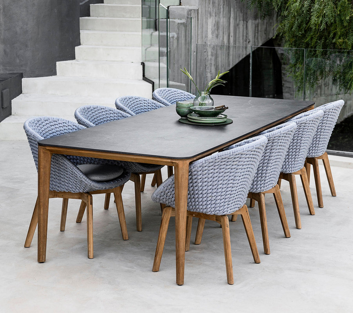 Aspect Dining Table 280x100cm outdoor dining setting with Rope chairs by Cane-line