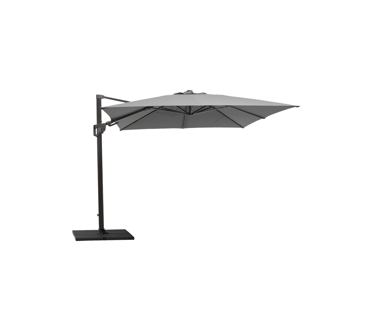 Hyde luxe tilt parasol with base by Cane-line
