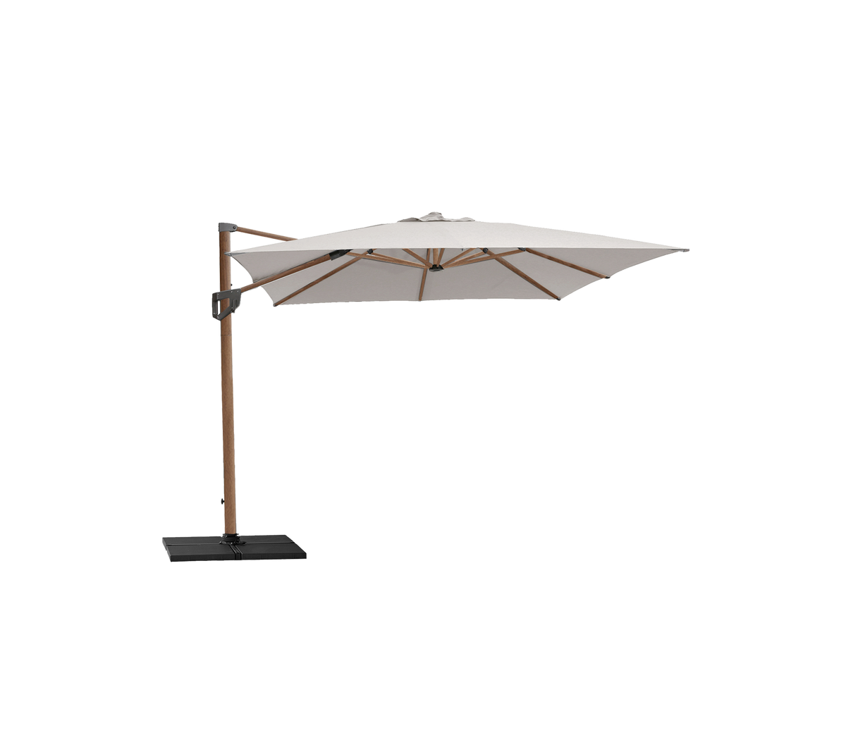 Hyde luxe tilt parasol with base by Cane-line