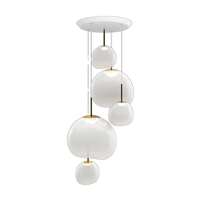 Melt Opal Large-Round Pendant System, Opalescent Polished Polycarbonate with Gold Hardware by Tom Dixon