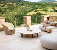 Aspect Coffee Table 144cm with Coast lounge chair and Mellow lounge outdoor setting by Cane-line