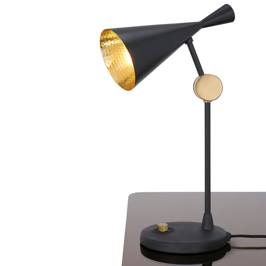 Tom Dixon Beat Table Light in black polished brass, alternate angled view