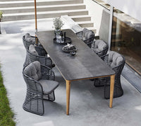 Aspect Dining Table 210x100cm outdoor dining lifestyle with Basket chairs and parasol by Cane-line