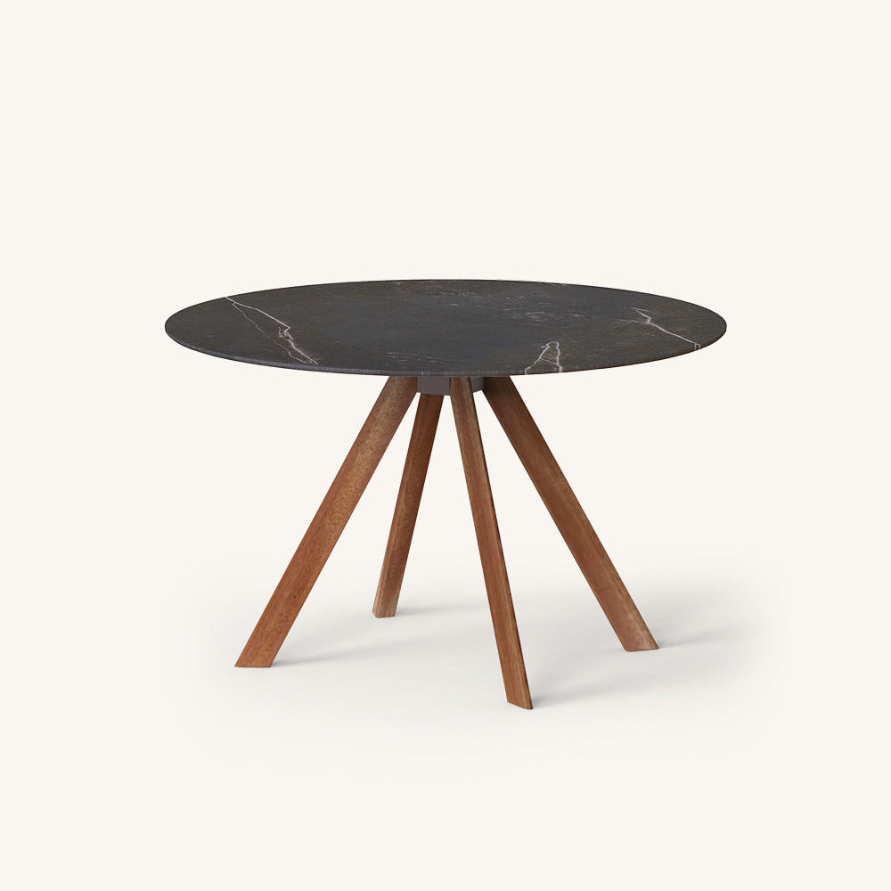 Atrivm Outdoor Round Dining Table With Solid Wood Legs