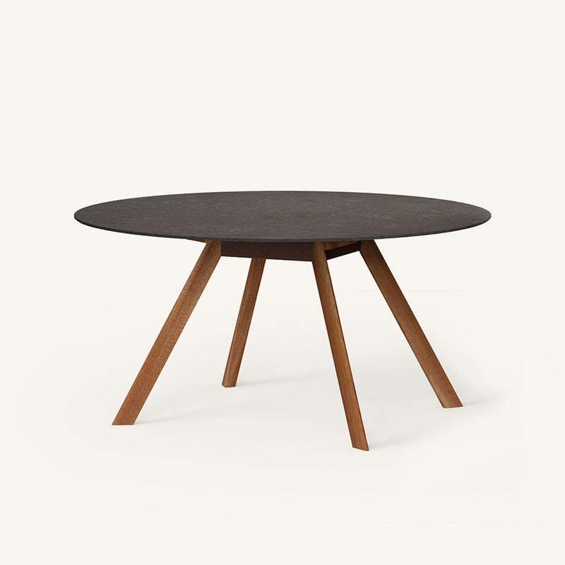 Atrivm Outdoor Round Dining Table With Solid Wood Legs