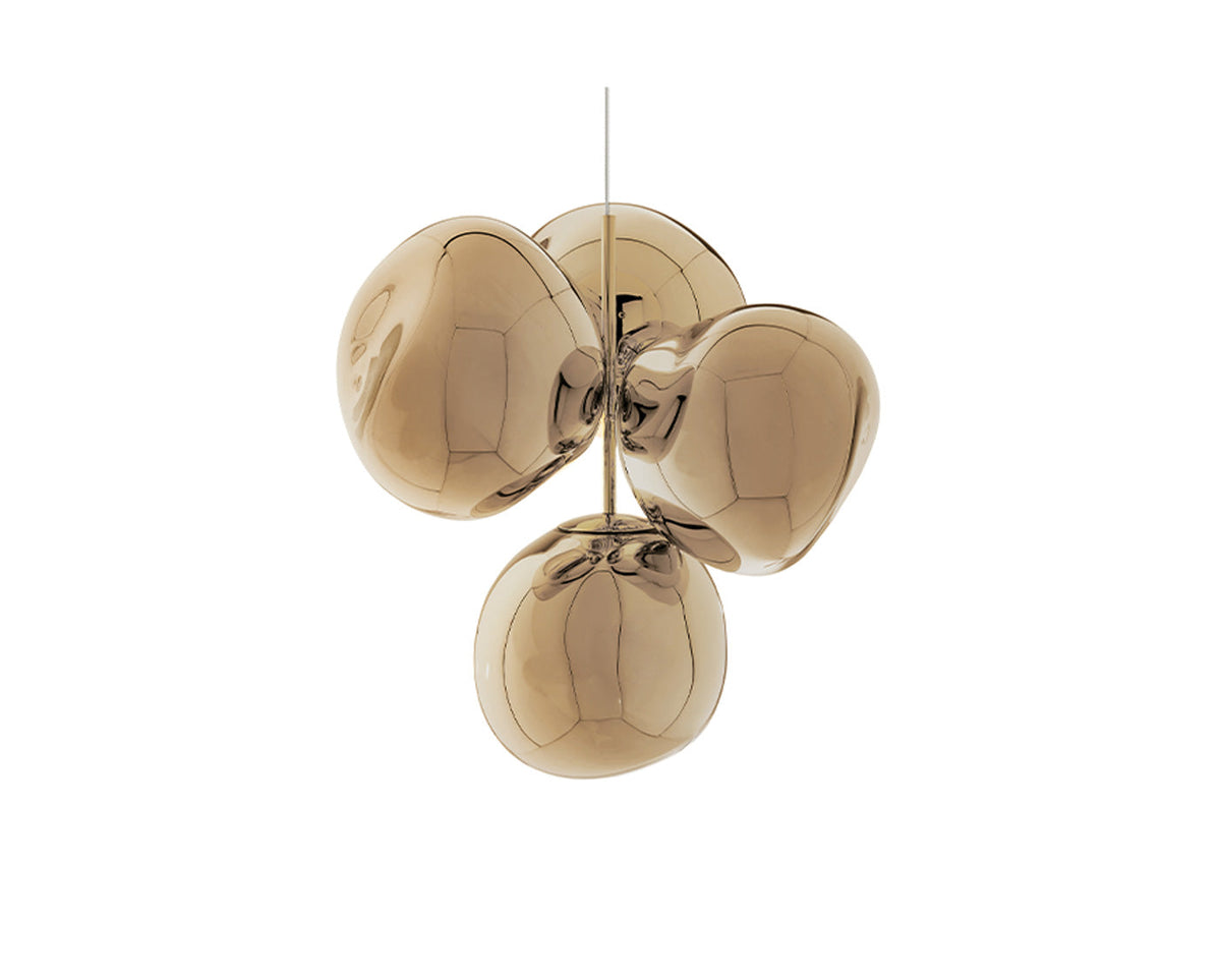 Tom Dixon Melt Small Chandelier in bronze, switched off on a white background