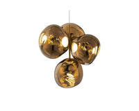 Tom Dixon Melt Small Chandelier in bronze, illuminated on a white background