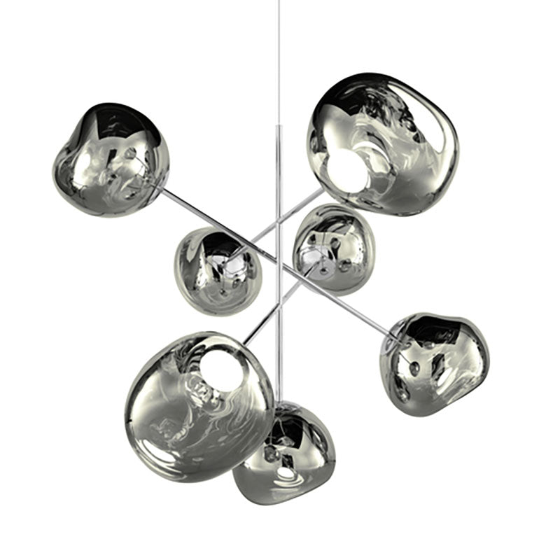 Tom Dixon Melt Large Chandelier in silver, official illuminated detail