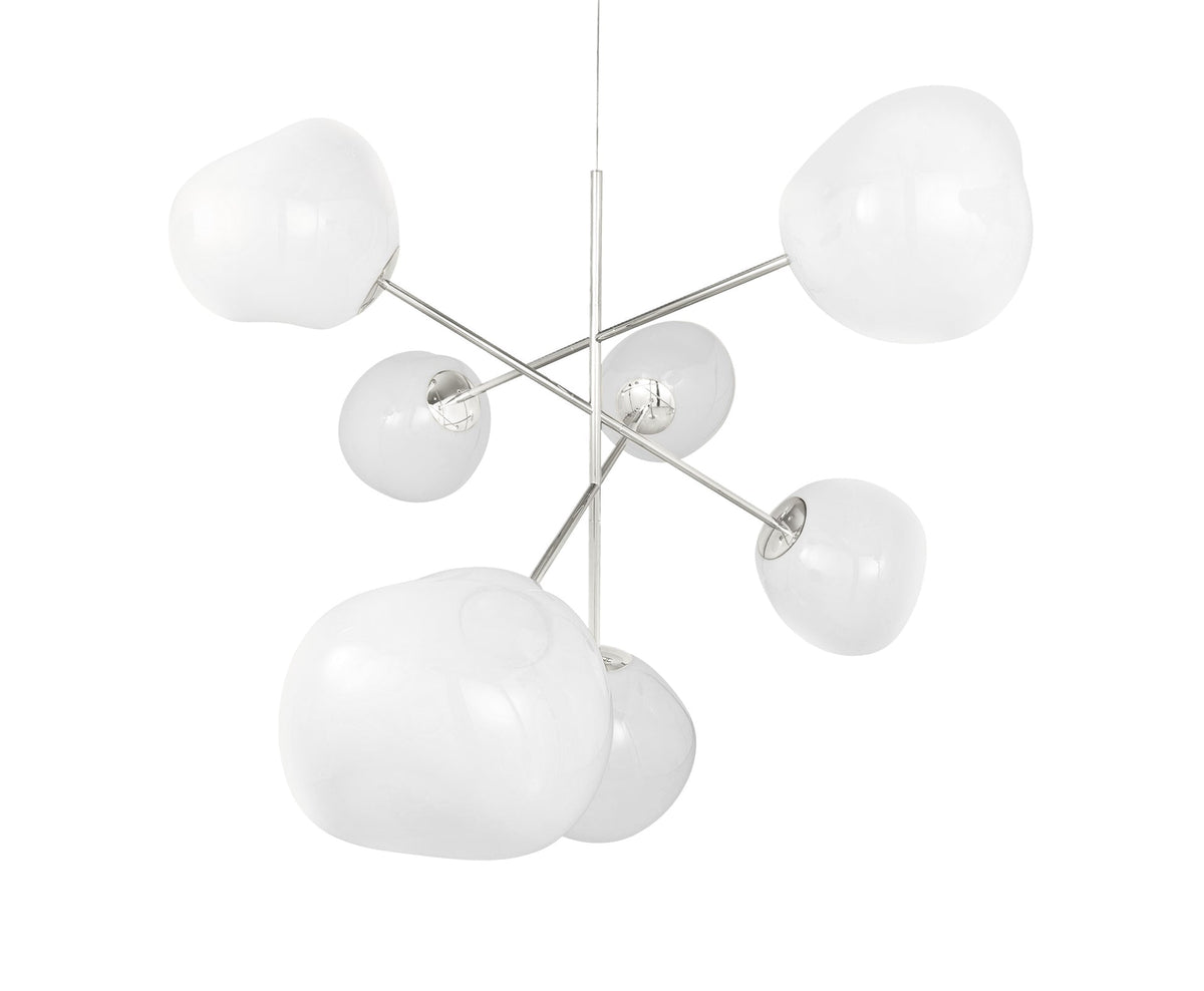 Tom Dixon Melt Opal Large Chandelier with silver hardware, switched-off front view
