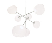 Tom Dixon Melt Opal Large Chandelier with silver hardware, illuminated front view