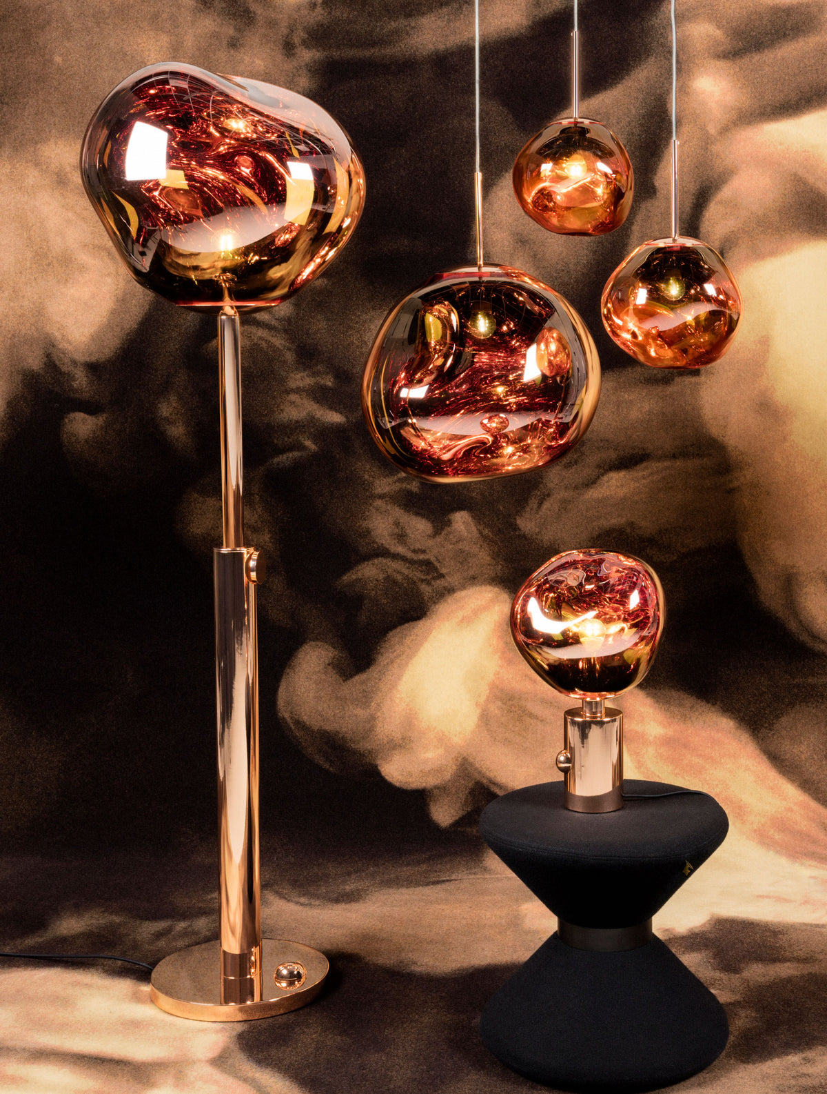 Tom Dixon Melt copper family in an official lifestyle composition