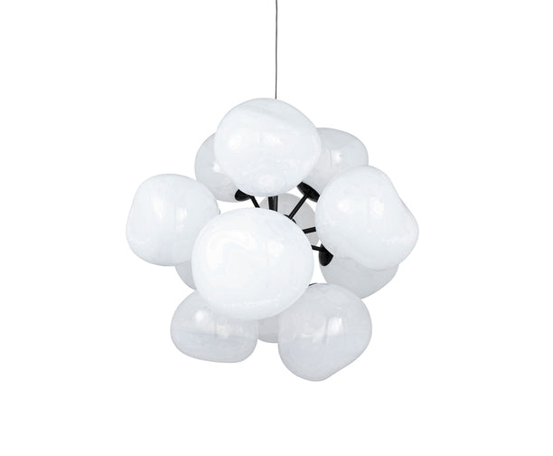 Tom Dixon Melt Burst Chandelier in opal, switched-off front view on white