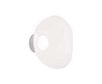 Tom Dixon Melt Mini Surface Light in opal with gold hardware, illuminated angled view