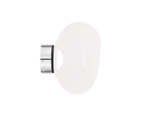 Tom Dixon Melt Mini Surface Light in opal with silver hardware, front view illuminated