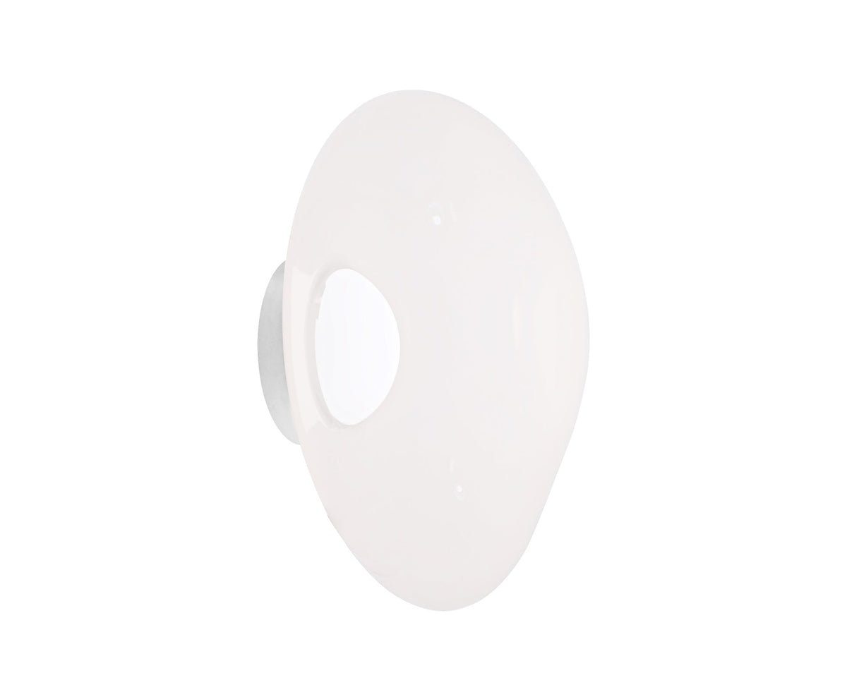 Tom Dixon Melt Medium Surface Light in opal, illuminated angled view