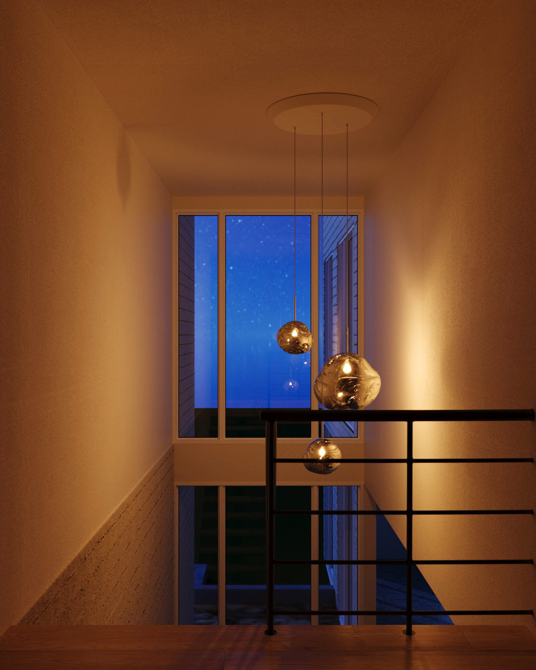 Tom Dixon Melt Trio-Round Pendant System in silver, official alternate configuration render
