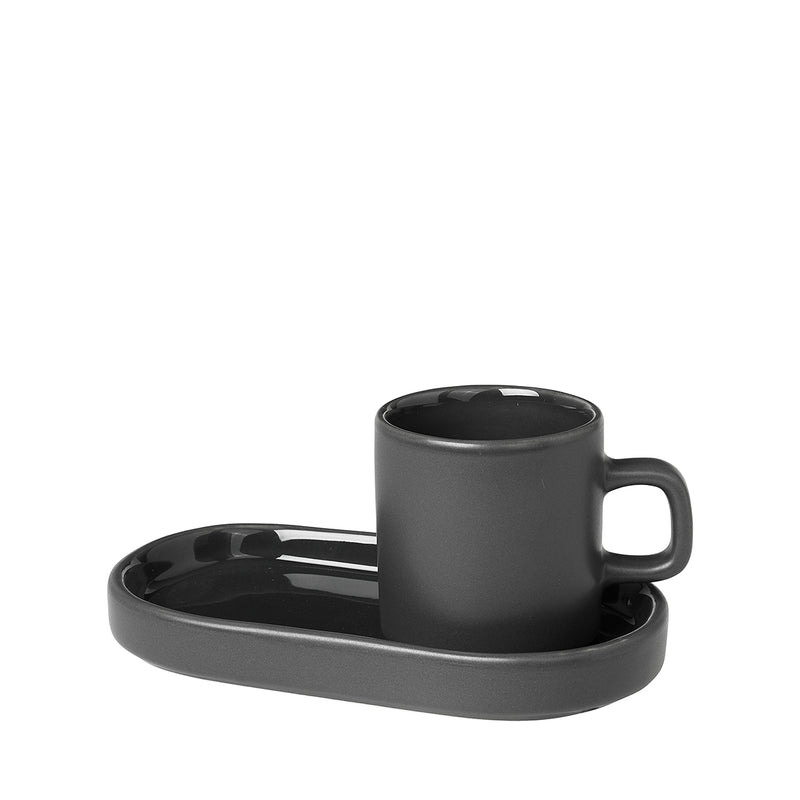 PILAR Espresso Cups with Trays, Set of 2