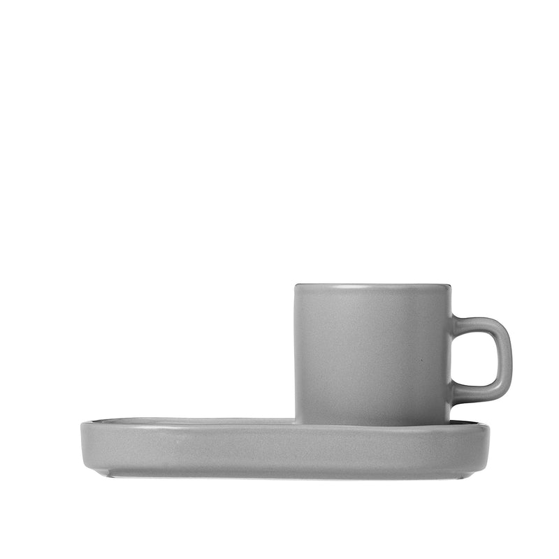 PILAR Espresso Cups with Trays, Set of 2