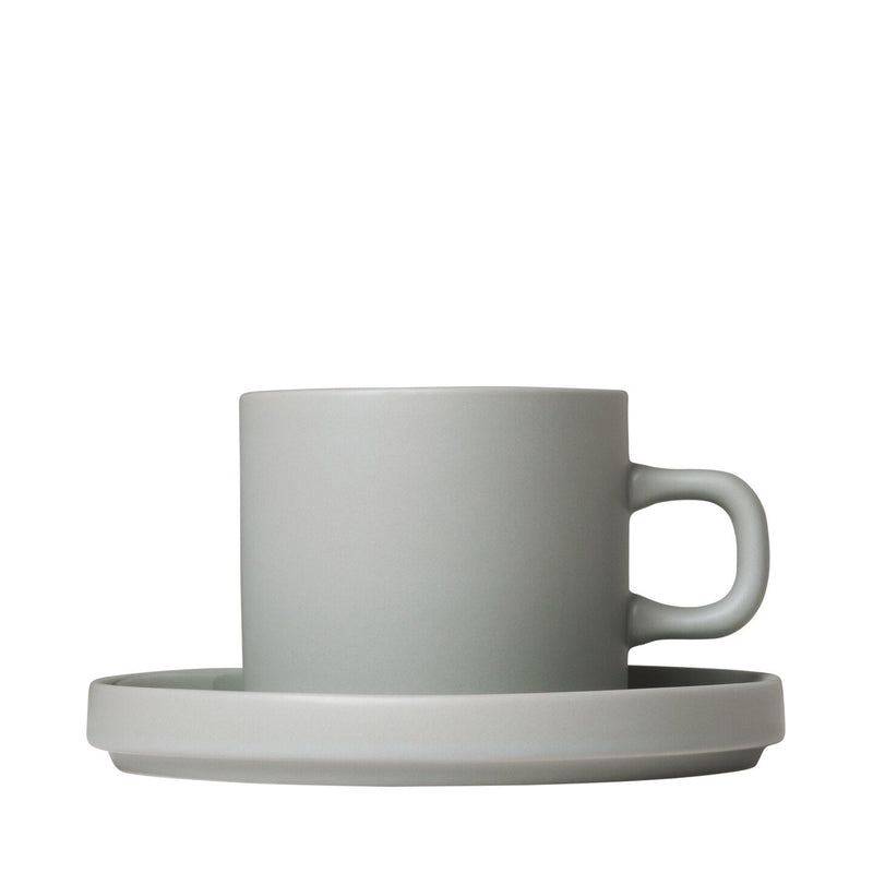 PILAR Coffee Cups with Saucers, 7 oz, Set of 2