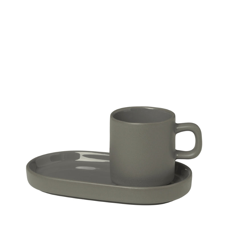 PILAR Espresso Cups with Trays, Set of 2