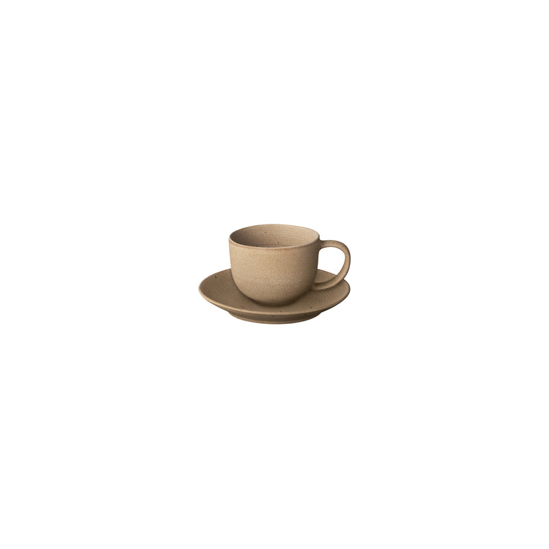 KUMI Stoneware Coffee Cups With Saucers - Set of 2 - 6.4 oz / 190ml