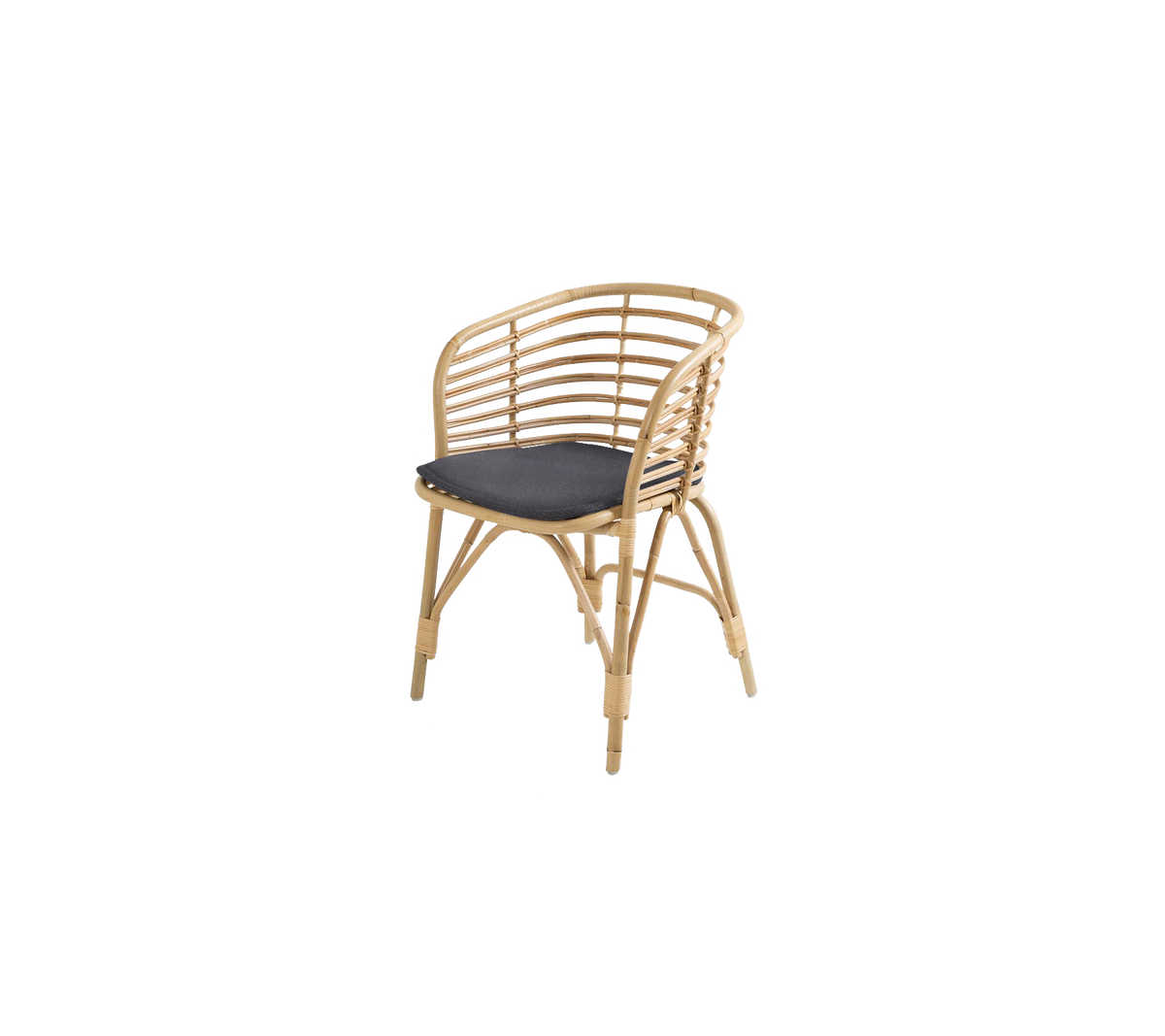 Blend armchair with dark grey cushion by Cane-line, designed by Foersom & Hiort-Lorenzen MDD
