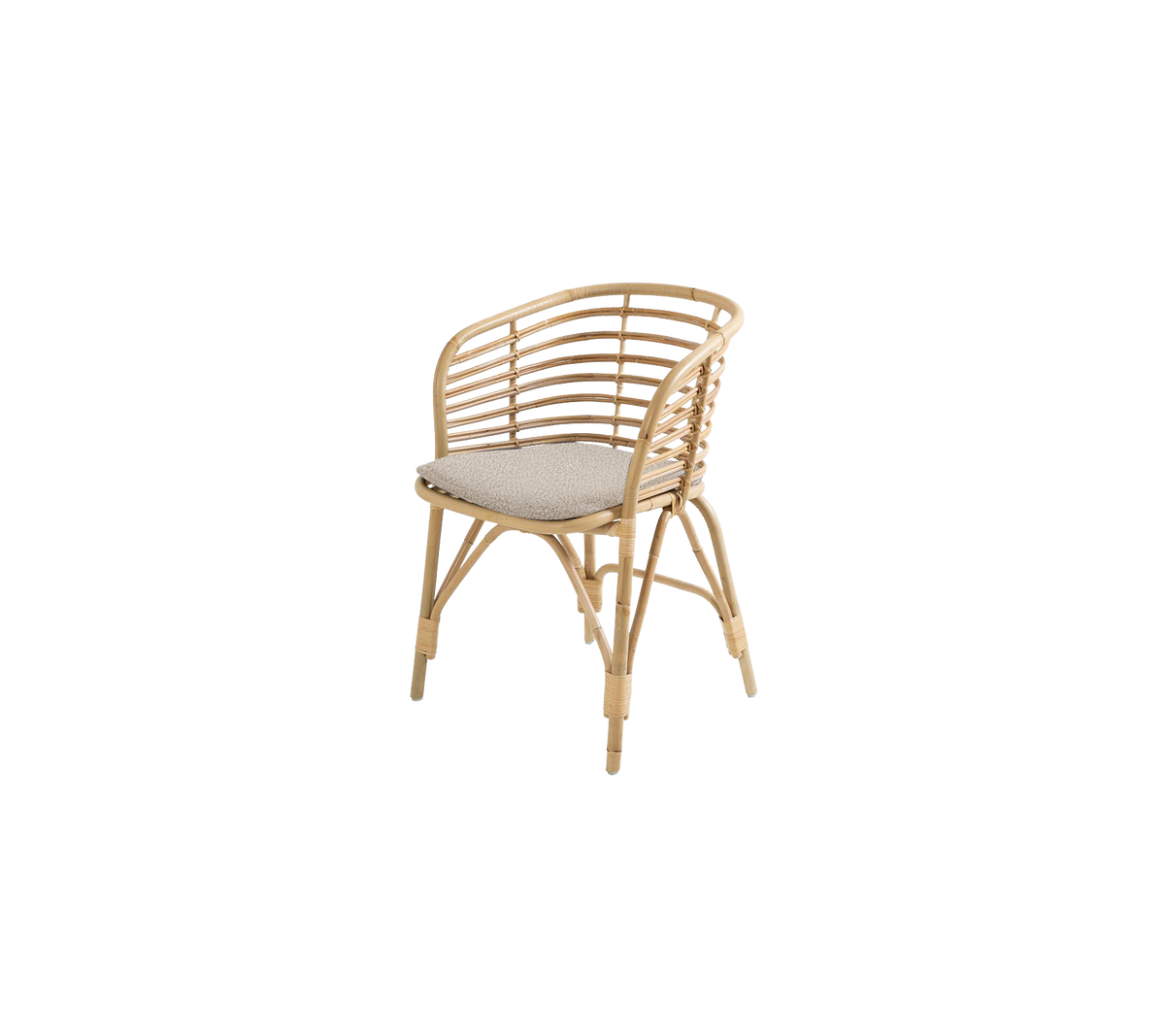 Blend armchair with light brown cushion by Cane-line, designed by Foersom & Hiort-Lorenzen MDD