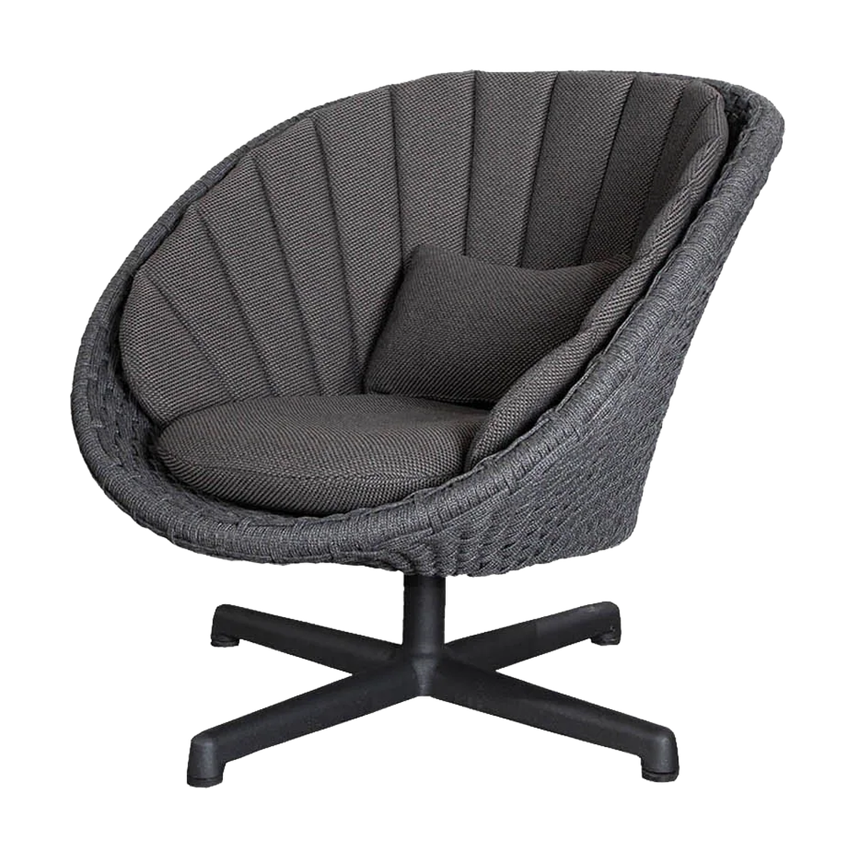 Peacock lounge chair with swivel aluminium base by Cane-line, designed by Foersom & Hiort-Lorenzen MDD