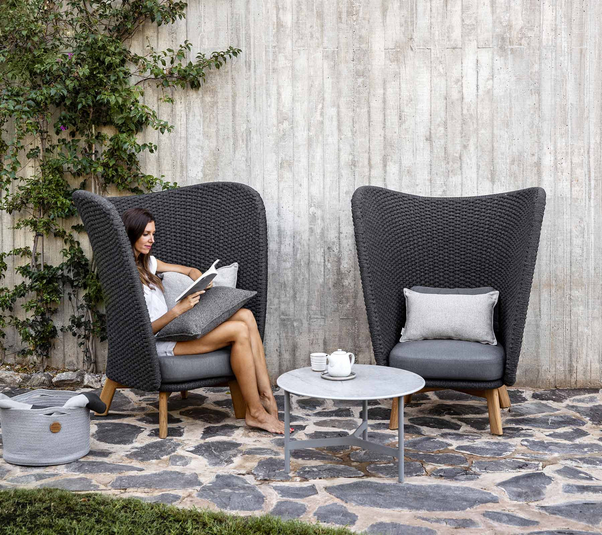 Peacock Wing highback chair lifestyle by Cane-line