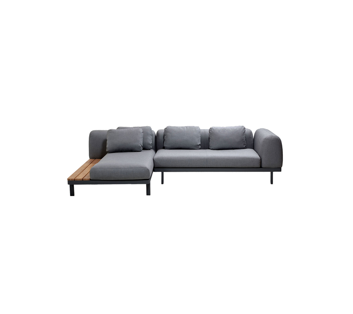 Space modular sofa with chaise longue and side table outdoor sectional sofa by Cane-line, designed by Foersom & Hiort-Lorenzen MDD