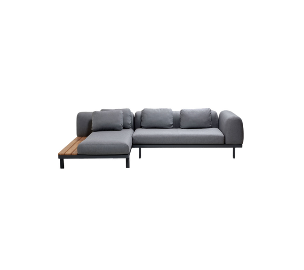 Space modular sofa with chaise longue and side table outdoor sectional sofa by Cane-line, designed by Foersom & Hiort-Lorenzen MDD