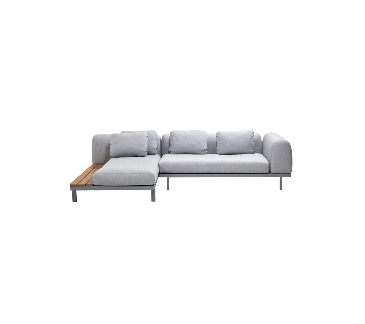 Space modular sofa with chaise longue and side table outdoor sectional sofa by Cane-line, designed by Foersom & Hiort-Lorenzen MDD