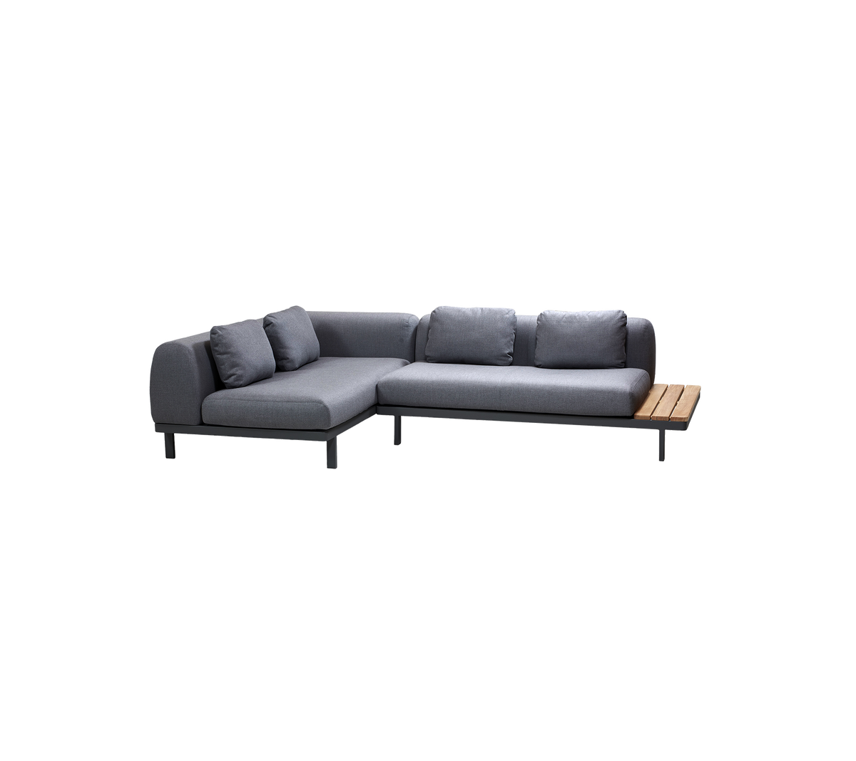 Space compact 2-module corner sofa with side table outdoor sectional sofa by Cane-line, designed by Foersom & Hiort-Lorenzen MDD